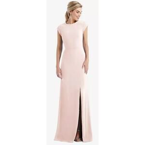 Thread NWT Pink Cap Sleeve Open-Back Trumpet Gown Front Slit Formal Wedding 18